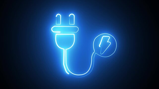 abstract glowing neon sing charger icon animation blue color on black background.
