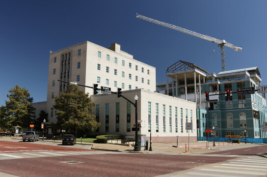 Tyler TX - October 13, 2025: Smith County Courthouse With New Courthouse Under Construction Located in Downtown Tyler TX