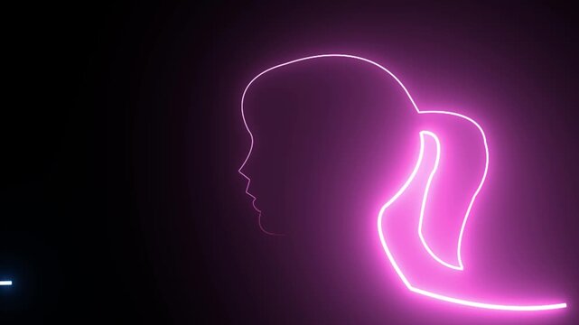 Happy propose day Neon Signs with Silhouettes of Lovers' Faces and Heart. neon couple man and woman icon Animation on black background. 4k animation.
