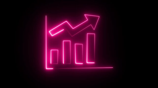 Glowing neon business graph chart icon animation background. Business graph up to down arrow animation. Financial and business concept.4k video.
