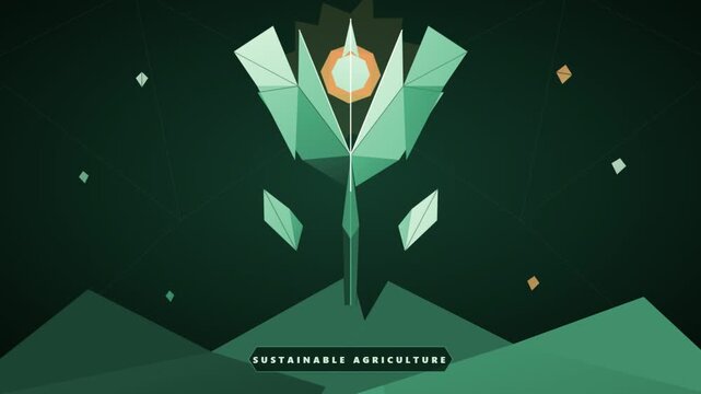 Geometric Polygon Flower Blooming with Sun and Text Animation in Motion