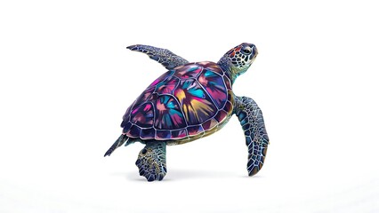 Fototapeta premium Colorful sea turtle swimming isolated on white background