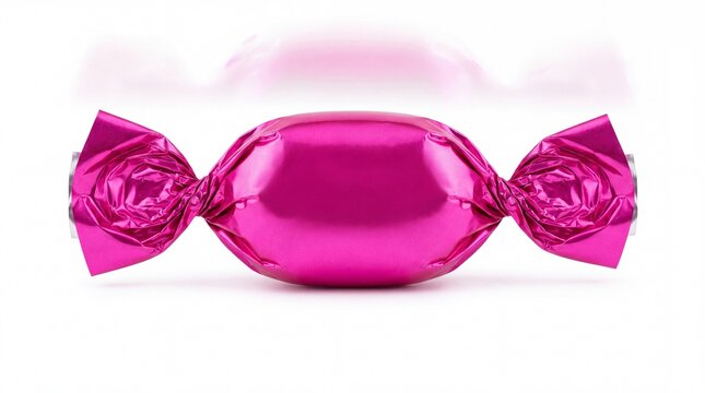 Single pink wrapped candy on a bright surface
