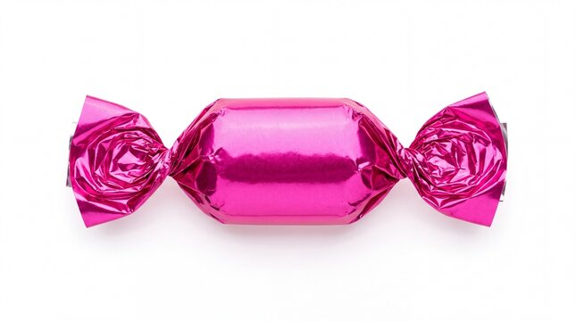 Single pink candy wrapped in shiny foil