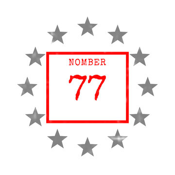 Number 77 symbol inside a red square with grey stars