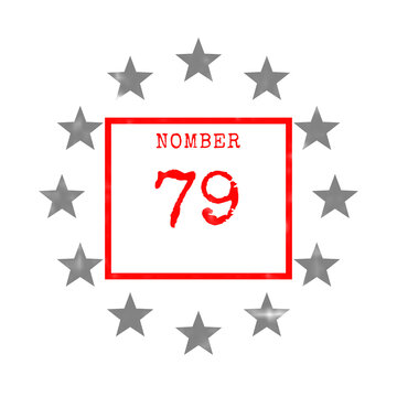 Number 79 inside red square frame with grey stars