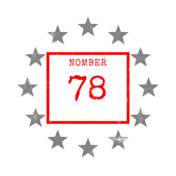 Number 78 inside a red square with grey stars around