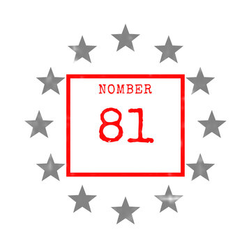 Number 81 in a red square frame with a circle of grey stars
