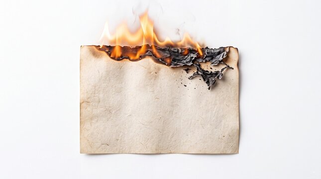 Old piece of paper burning with bright orange flames
