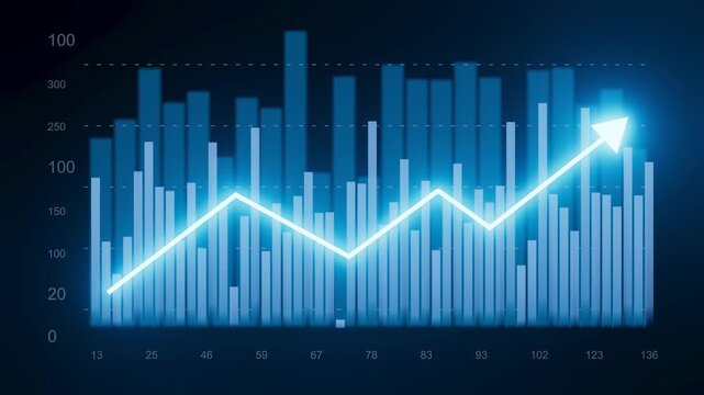A line chart displays a consistent upward trend over time. Vertical bars show data values at various intervals. The graph highlights important changes in data trends.