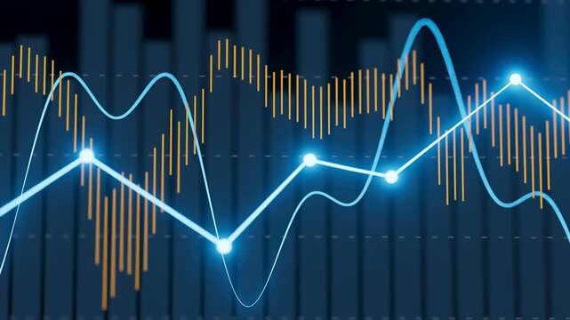 Lines and bars represent data trends in a financial market. Different colors highlight changes in values over a specific time period.