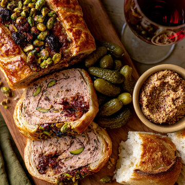 Christmas pt en croute sliced terrine with layers and sides