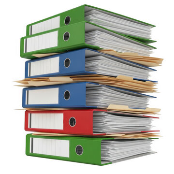 Colorful stacked file folders with office icons