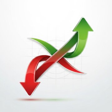 Glossy red and green arrows showing upward and downward trends on a light grid background