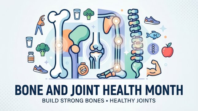 Illustrated bone and joint health awareness infographic for strong bones and healthy joints