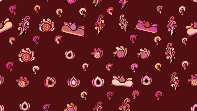 Seamless pattern of abstract floral and swirl motifs