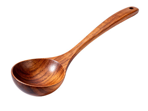 [Transparent Background PNG]Natural wooden soup ladle with smooth polished surface
