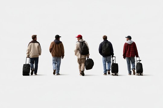 Five guys heading to their trip at the airport