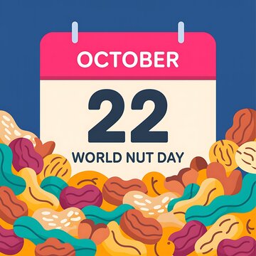 World nut day calendar date october 22 with various nuts and seeds illustration