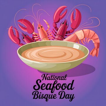National seafood bisque day celebration with a bowl of soup and various crustaceans