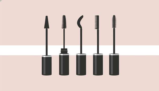 Professional beauty mascara set featuring five distinct wand brushes, each designed for specific eyelash styling effects.