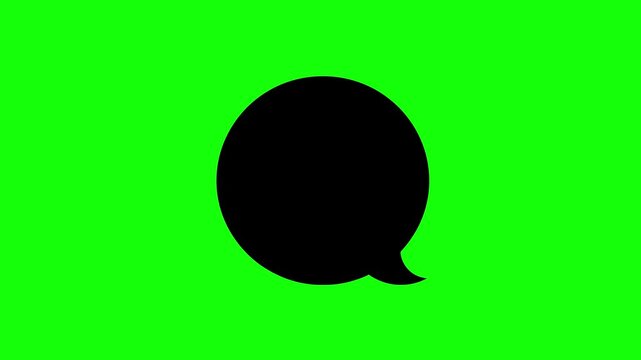 Black speech bubble icon animation on green screen background, modern chat symbol isolated on chroma key, social media messaging graphic asset for design