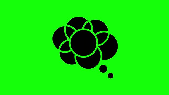Thought bubble pictogram icon on green screen background, black silhouette design, vector graphic interface symbol for thinking ideas concept, chroma key visual effect free masking
