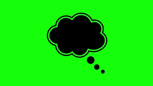 Black Thinking Bubble Icon Animation on Green Screen, Video Thought Cloud Graphic Element for Overlay, Concept Symbol Loop