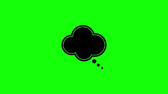 green screen thought bubble animation for compositing, black cartoon speech icon on chroma key, graphic illustration thinking cloud isolated, video effect for expressive ideas and communication