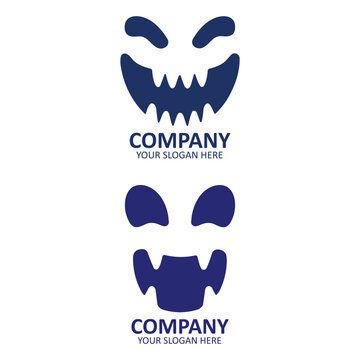 Set of scary monster face logos for halloween design
