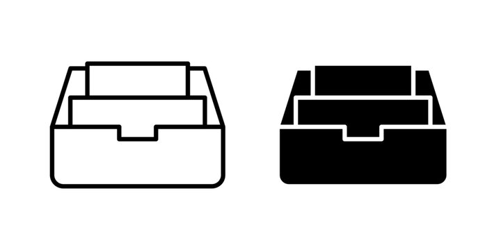 Clean folder box icon representing file storage, document organization, folders, and digital file management. Designed in stroke, filled, and colored vector styles for file systems