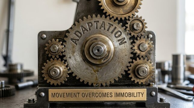 Intricate gears representing adaptation and movement over immobility