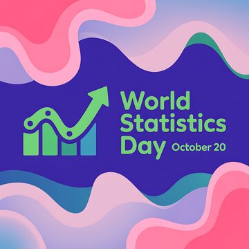 World statistics day poster with a rising growth chart icon on a colorful abstract background
