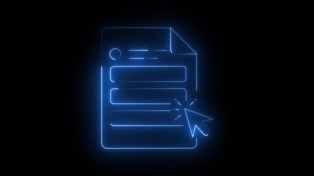 Glowing Neon Document Form Interface with Cursor Arrow Symbolizing Online Application Click