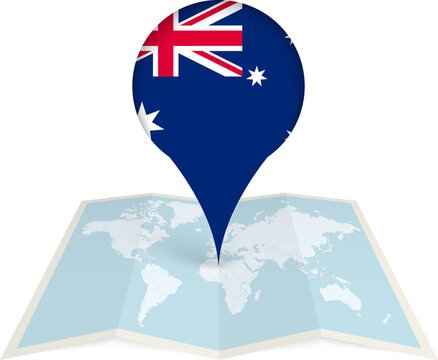 Australia Flag Pointer on World Map