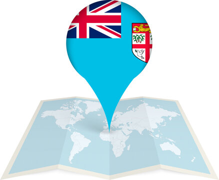 Fiji Flag Pointer on World Map