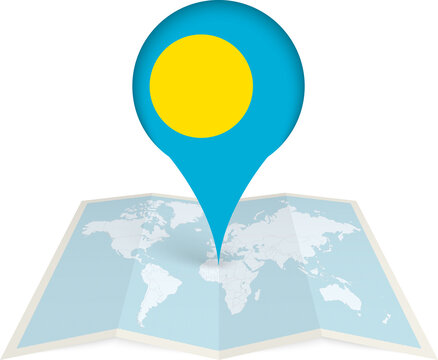 Palau Flag Pointer on World Map