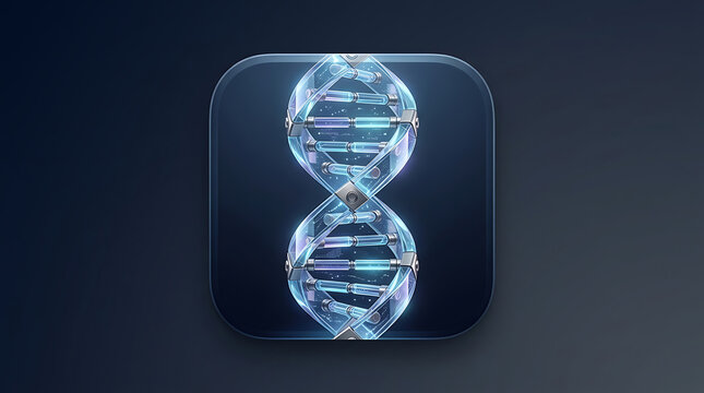 Close-up of DNA double helix model with glowing blue lights