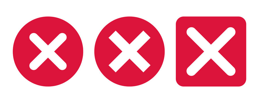 Crimson Three Cross Marks Icon Set Isolated on Transparent Background PNG Vector Symbols