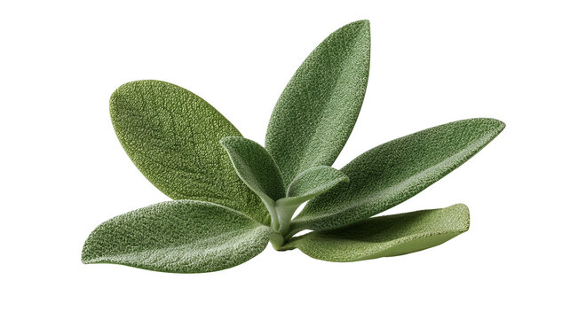 Fresh sage sprig with soft green leaves and natural herbal texture, isolated PNG on transparent background
