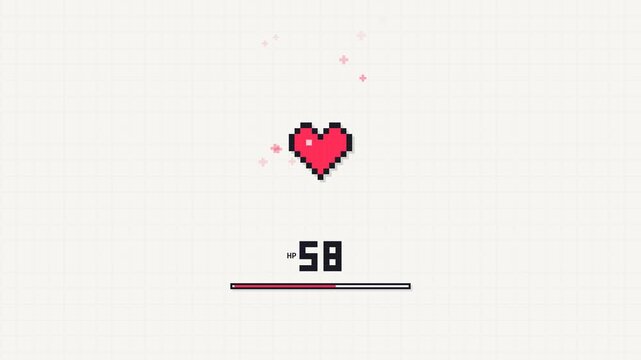 Pixelated Heart Health Bar Decreasing with Damage Numbers.
