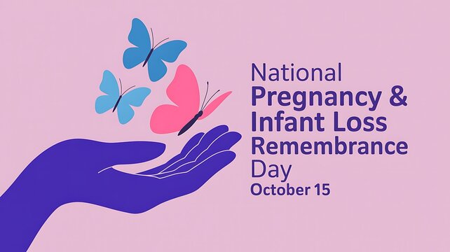 National pregnancy and infant loss remembrance day banner vector design with butterflies and hand