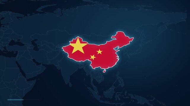 Digital map footage zooming in to highlight the city of Shenyang in China, Asia, with a location pin and geographic locator displayed