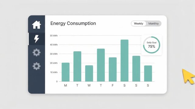 energy consumption bar chart displayed on a digital interface showing weekly usage statistics with a plain neutral light gray background