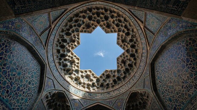 Islamic architecture dome with eight pointed star skylight