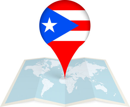 Puerto Rico Flag Pointer on World Map
