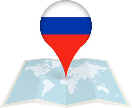 Russia Flag Pointer on World Map