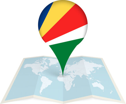 Seychelles Flag Pointer on World Map