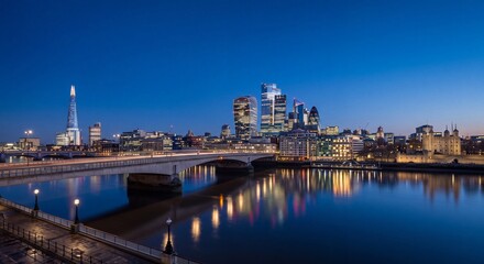 Obraz premium London City skyline at blue hour across the Thames