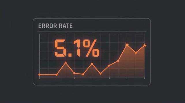 digital dashboard displays a fluctuating yellow line graph indicating a 6.5% error rate set against a dark minimalist solid background representing technical system performance metrics
